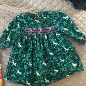 Mini Boden Green Unicorn Smocked Dress